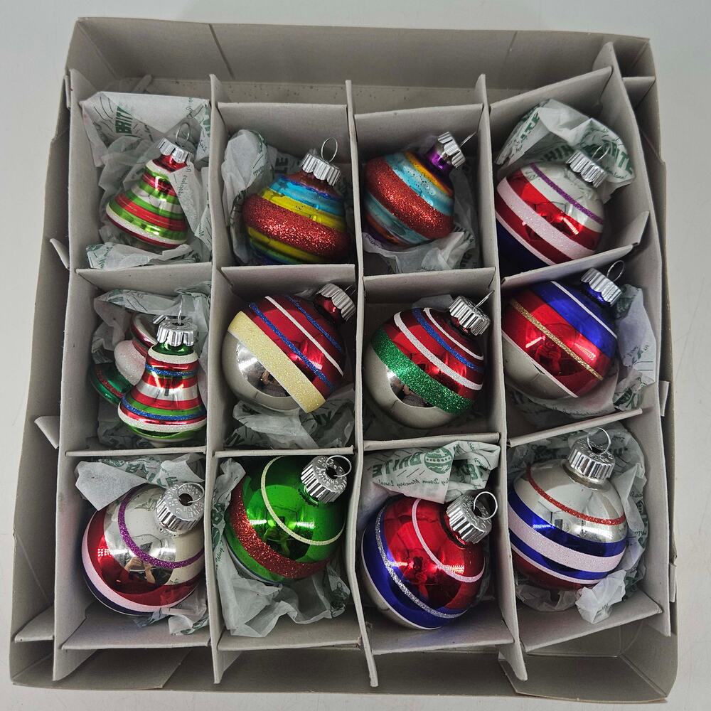 13 Radko Shiny Brite Christmas Ornament Apple Core Barrel Tornado glitter stripe